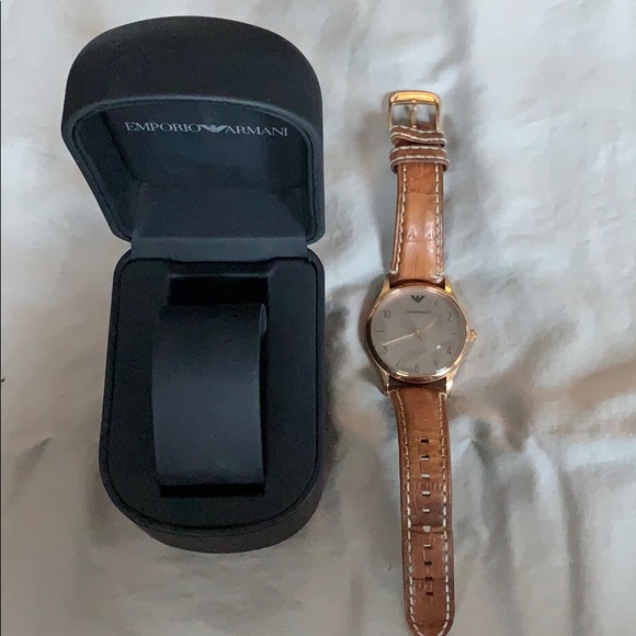 Emporio Armani Brown Leather Watch - Picture 2 of 3